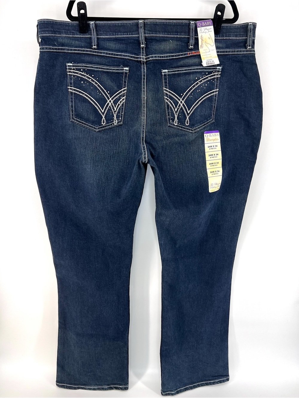 Wrangler Q-Baby Cowgirl BootCut Ultimate Riding Jeans 24Wx34 Dark Blue Denim NWT